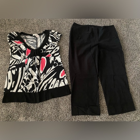 Ann Taylor 14 Curvy Fit Stretch Pants Capri Sushiflower L Blouse Outfit Lot Lg - Picture 1 of 10